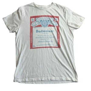 Old Navy Men’s Large Budweiser Beer Label Graphic T-Shirt White‎